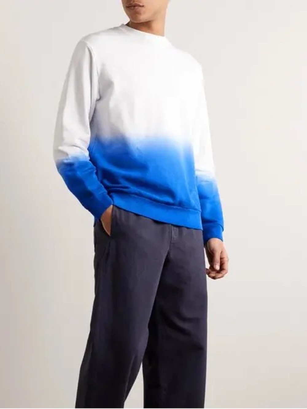 New Theory Pima Cotton Jersey Ombré White & Blue Sweatshirt Size Large